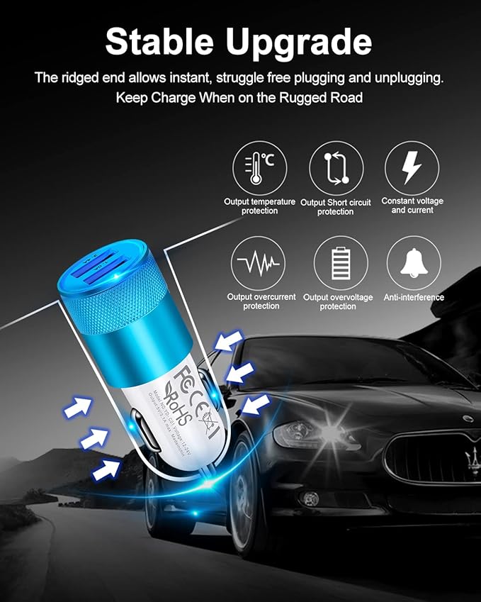 Cigarette Lighter Adapter, USB Car Charger, 3.4a Fast Charging Dual-Port Cargador de Carro for iPhone 17 16 15 14 13 12 SE 11Pro Max X XR XS Max Plus, Samsung Galaxy S25 S24 S23 S22 S21 S20 A17 A16