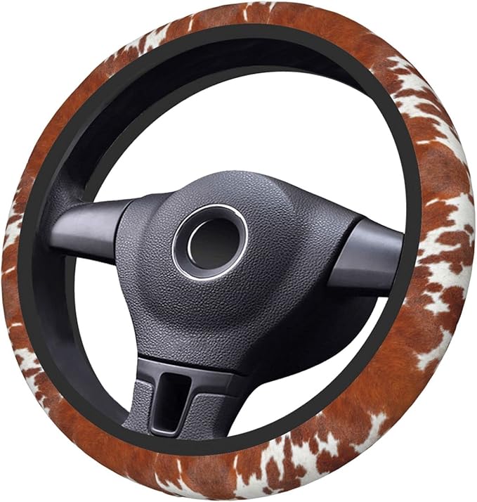 Brown Cow Print Auto Car Steering Wheel Cover Universal 15 Inch Neoprene Interior Decor Protection Accessories