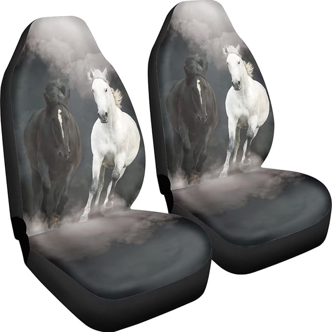 Car Seat Covers 2 Pcs Soft Comfortable Auto Front High Back Seat Protector Covers Automobile Interior Decor Accessories, Universal(Black White Horse 59)