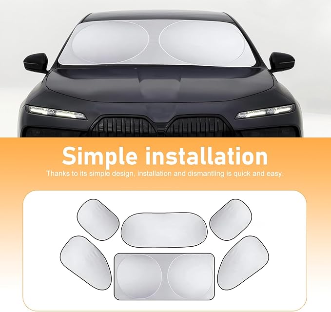 6PCS Reflective Car Windshield Sunshade Kit, Foldable Magnetic Side Window Shade with Storage Bag, Silver Coated UV Protection Heat Shield, Universal Auto Privacy Cover for Baby Camping Napping
