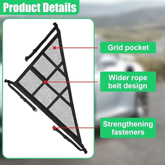 Double-Layer Car Ceiling Cargo Net, 31.49" x 20.86" Auto Roof Mesh Storage Pocket with Adjustable Buckle, 3 & 4-Handle Vehicle Interior Organizer Bag for Road Trips and Camping (Black)