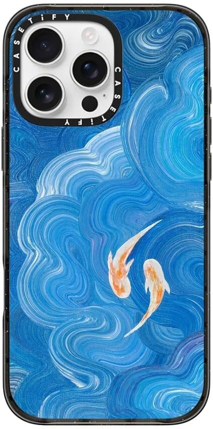CASETiFY Impact Case for iPhone 16 Pro Max [Slim / 8.2 ft. 4X Military Grade Drop Protection/Compatible with Magsafe] - Two Little Koi - Clear Black