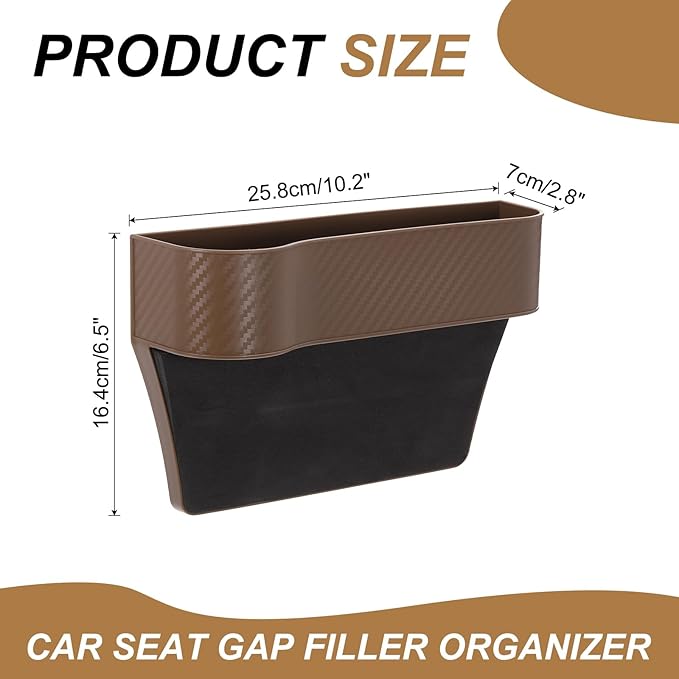 HARFINGTON Car Seat Gap Filler Organizer 10.2 x 6.5 x 2.8 Inch PP Universal Car Organizer Storage Box Between Seat and Console (Left) with Cup Holders for Phone Sunglasses Keys, Brown