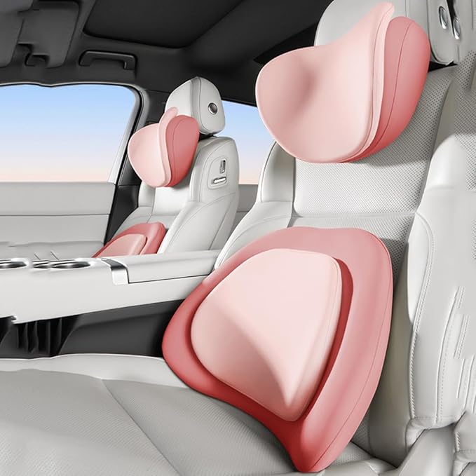 Car Headrest Lumbar Support Cushion for VW Golf VIII VI V IV III II I Mk 8 7 6 5 4 3 R GTE/GTI/GTD/Clubsport 45, Memory Foam Relieve Fatigue Breathable Car Seat Neck Pillow,Pink-Set