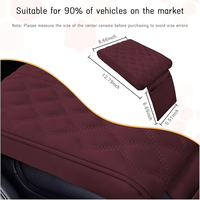 Ziciner Car Center Console Cover, Leather Memory Foam Armrest Cushion Protection Pad, Waterproof Hand Rest Pillow with Height Increase, Universal Accessory for Most Car (Wine Red)