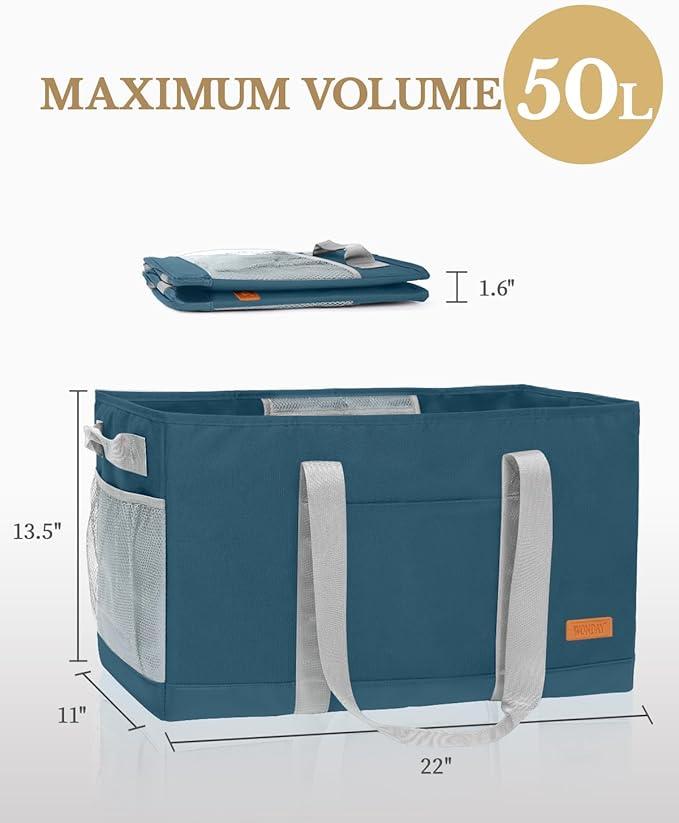 WONDAY Extra Large Utility Tote Bag - Standing Reusable Grocery Bag with Handle