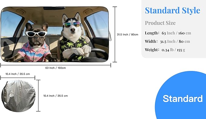 Windshield Sun Shade for Car, Cute Husky & French Bulldog Car Windshield Sunshade, Funny Dog UV Heat Shield, Foldable Automotive Sun Shade for Cars SUV Trucks