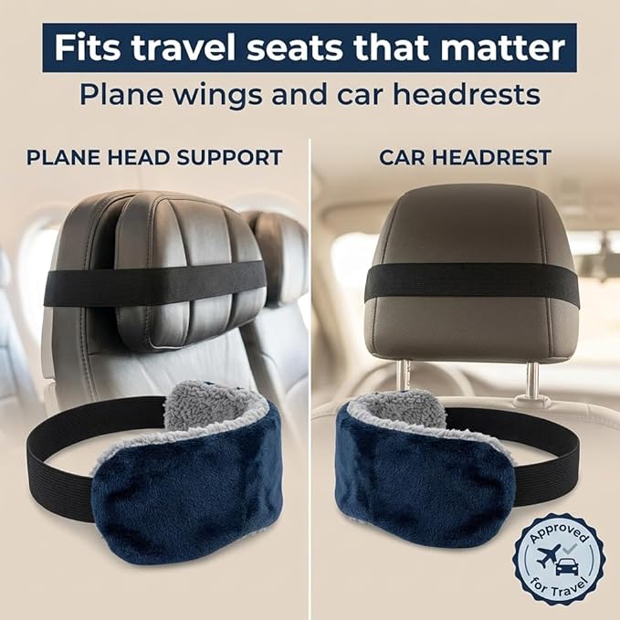 Travel Pillow Alternative Stops Bobbing | Airplane Head Straps and Car Support Band | Great on Travel Upright | Super Comfy Neck Support | Small & Compact
