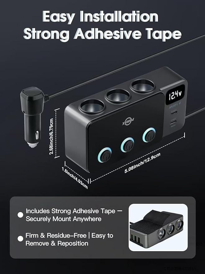 8 in 1 Cigarette Lighter Splitter, 120W Car Charger Adapter with PD 30W Type-C & QC3.0, 3-Socket Car Outlet with 5 USB Ports, LED Voltmeter, Independent Switches, 12V/24V Multi-Port Charger