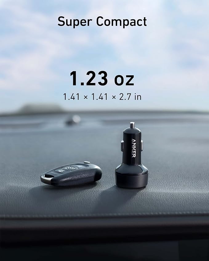 Anker USB C Car Charger, Compact 32W 2-Port, LED Indicator Type C Charger with 20W Power Delivery & 12W PowerIQ, Compatible with iPhone 15 14 13 12 Series, Pixel 3 2 XL, iPad Pro & More Devices