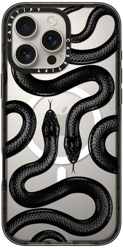 CASETiFY Impact Case for iPhone 16 Pro Max [Slim / 8.2 ft. 4X Military Grade Drop Protection/Compatible with Magsafe] - Black Kingsnake - Clear Black