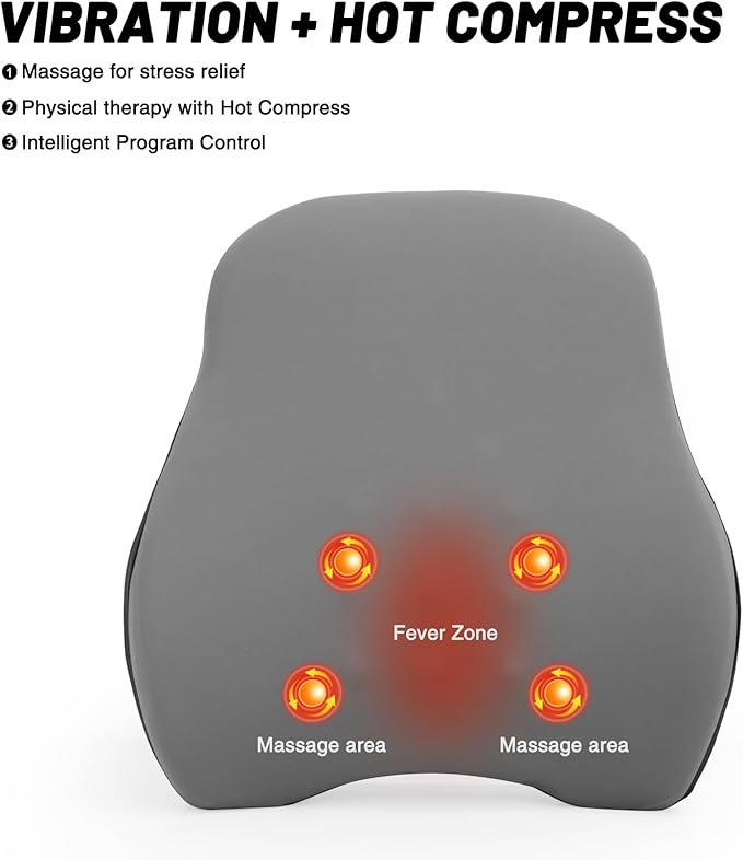 Lumbar Support Pillow for Office Chair Lumbar Support Pillow for car Heated Vibrating Pillow Back Support for Office Chair for Recliner 3 Heating Levels & 4 Motors & 3 Intensities, Gifts,Gray