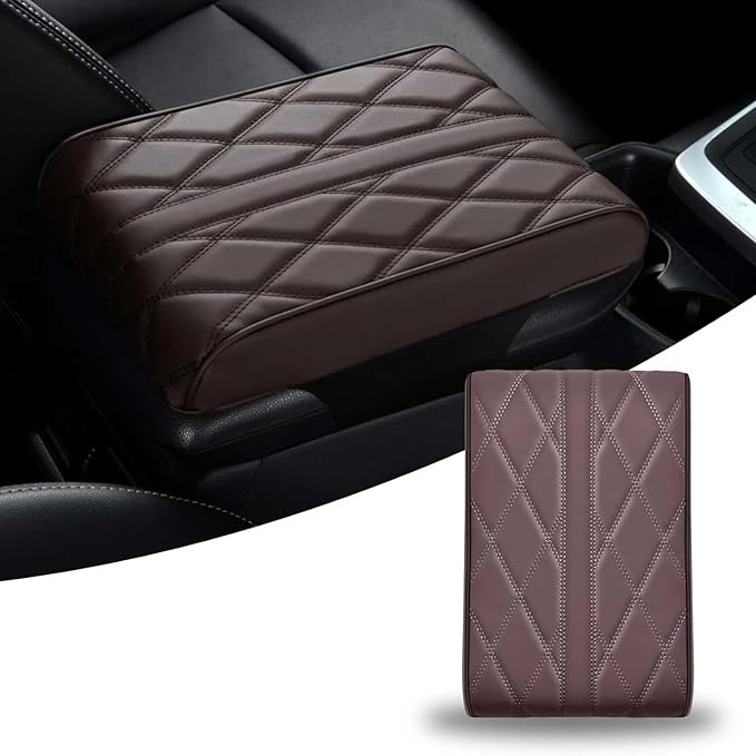 Car Armrest Cushion for Nissan Murano III (Z52) 2015-2017 2018 2020 2021 2022 2023, Car Armrest Pad Soft Leather Car Center Console Cover Car Interior Accessories,B-Brown