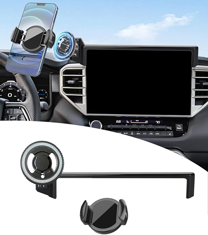 Magnetic Car Phone Mount for Toyota Tundra 2022-2026/Sequoia 2023-2026 Accessories, for MagSafe Strong Magnets Cell Phone Holder 14 Inch Touch Screen Cradles, with phone gripper 360° Rotation