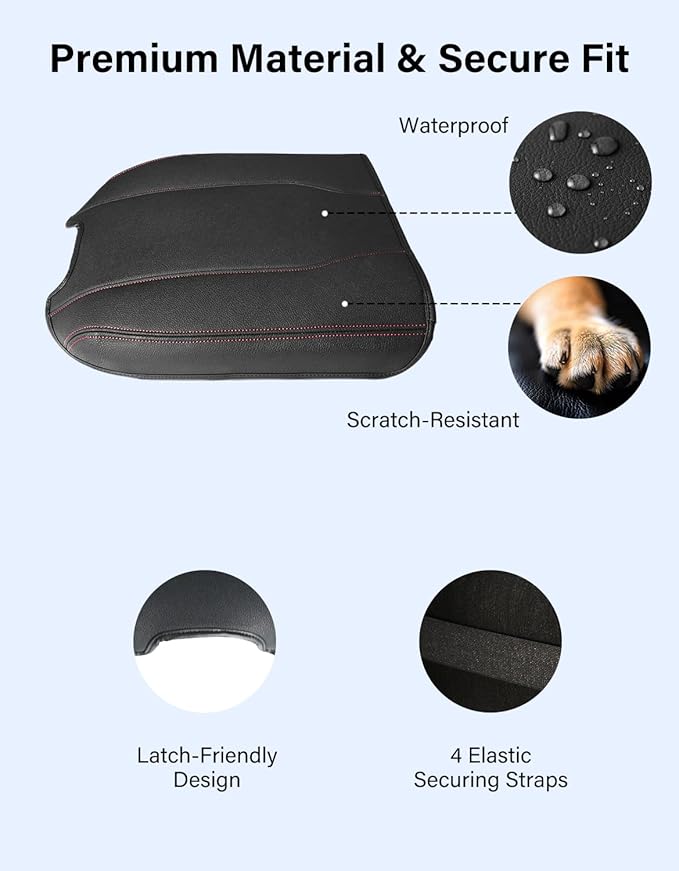 Center Console Armrest Cover for Chevy Chevrolet Silverado 1500/GMC Sierra 2019-2026, Tahoe/Suburban/Yukon 2021-2026, PU Leather Middle Console Lid Protector Cushion Thick Pad Black/Red(Bucket Seat)