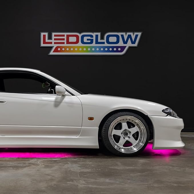 LEDGlow 4pc Pink LED Flexible Car Slimline Underbody Underglow Accent Neon Lighting Kit - 4 Unique Patterns - Water Resistant, Low Profile Light Tubes - Includes Control Box & Remote