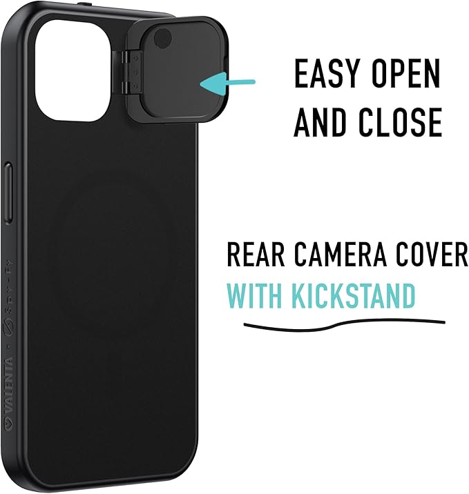 Spy-Fy Privacy Case compatible with iPhone 15 Plus with Camera Covers Front and Rear | Magsafe Compatible and Kickstand | Protect Your iPhone | 6-Foot Drop Proof | 6,7 Inch | Camera Protection | Black