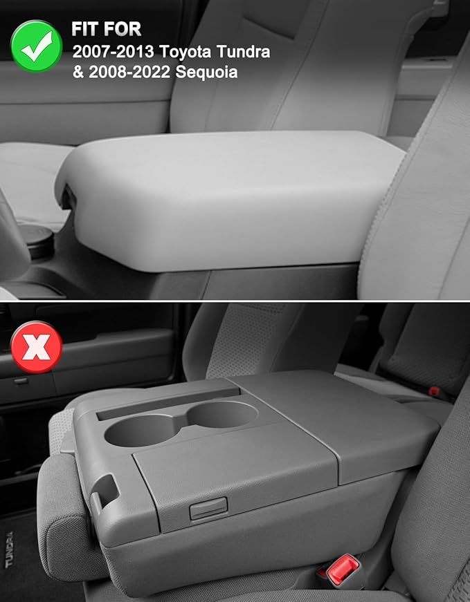 KBH Center Console Armrest Cover for 2007-2013 Toyota Tundra & 2008-2022 Sequoia, Vinyl Leather, Middle Console Lid Protector Arm Rest Cushion Pad, Interior Accessories, Anti-Scratch, Gray