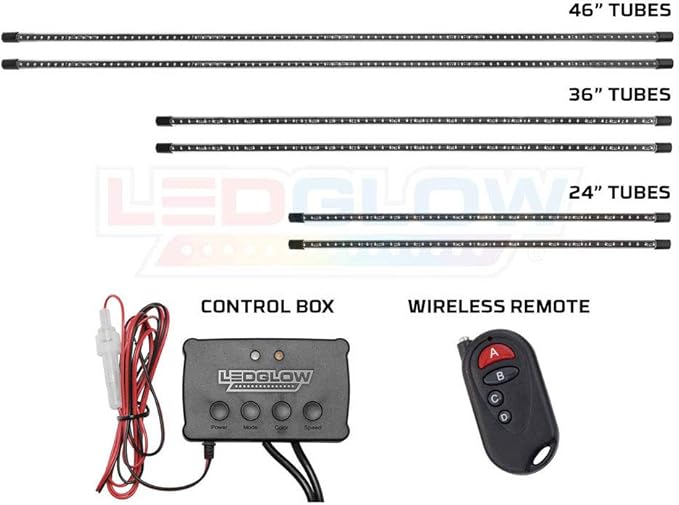 LEDGlow 6pc Multi-Color Truck Slimline LED Underbody Underglow Accent Neon Lighting Kit - 10 Solid Colors - 13 Unique Patterns - Music Mode - Water Resistant Tubes - Includes Control Box & Remote
