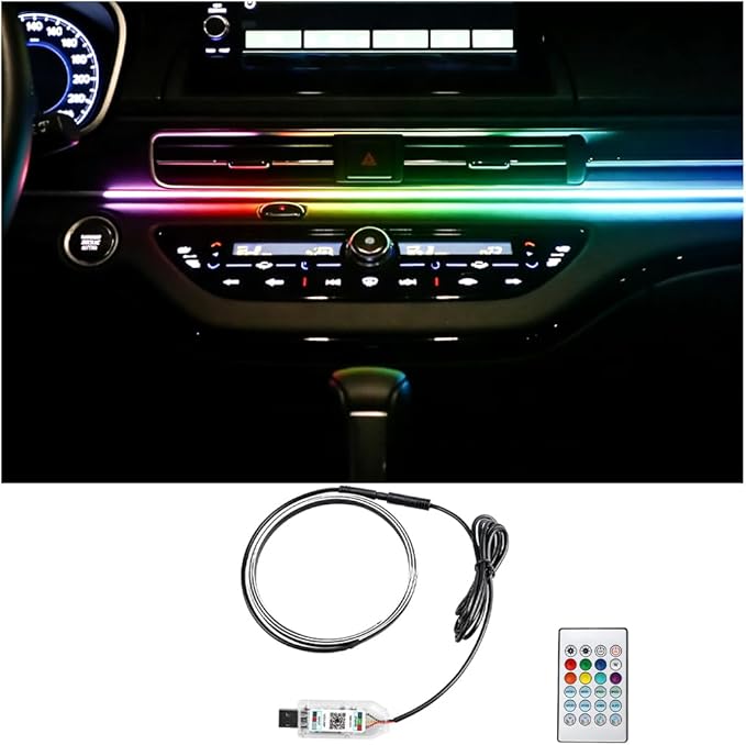 Car LED Strip Lights, 43.3 Inch 64 Colors Music Mode Inside Vehicle Dash Ambient Lighting Kit with Wireless Remote Control, Automotive Interior Dashboard Lamp, Universal Fit