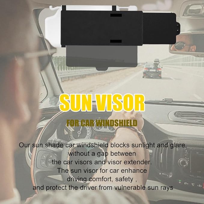 Polarized Car Sun Visor Extension with PC Lens and Side Sunshade, Anti-Glare Windshield Visor - Universal for Most Cars (Black)