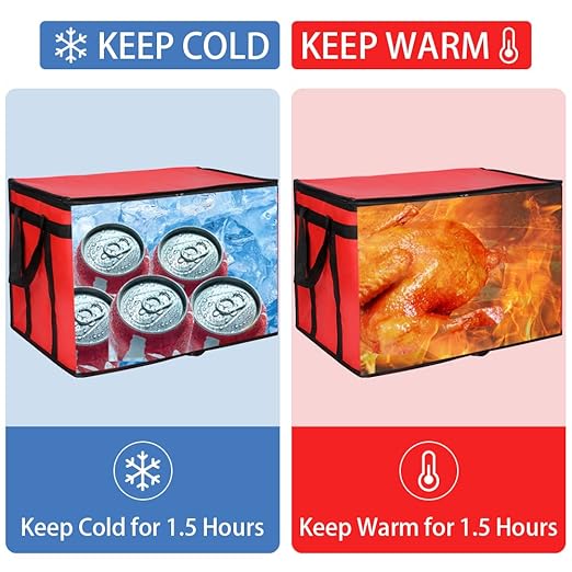 CIVJET 2-Pack Insulated Food Delivery Bag with Hard Bottom, XXX-Large Commercial Food Warmer, Insulated Reusable Grocery Cooler/Hot Bags, Tote Bag for Shopping/Travel, Red
