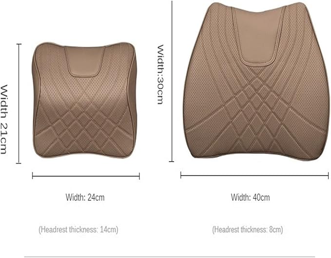 Car Pillow Car Headrest Pillow Set Sewing Leather Lumbar Waist Support Memory Foam Fit for Seat Neck Protctive Cushion Accessories Car Neck Pillow(E)