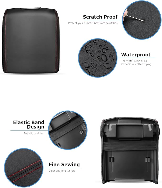 INTGET Center Console Cover for Ford F150 Accessories 2015-2020 2016 2017 2018 2019 Car Middle Lid Seat Armrest Cover Protector Elbow Cushion Pad (red Stitches, 2015-2020)