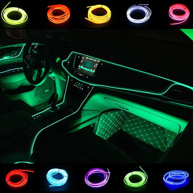 ABALDI El Wire Car Light Electroluminescence Light Glowing Neon String Lights for Car Door/Console/Seat/Dash Board Decoration(5m/16ft,Green)
