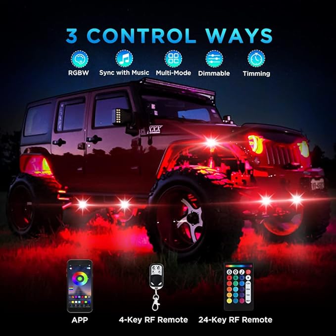 Rock Lights for Trucks 10 Pods RGB LED Rock Lights with Bluetooth APP/Remote Control Music Mode Extension Cords Underglow Lights IP68 Waterproof Neon Light Kits for Car Jeep Offroad Pickup
