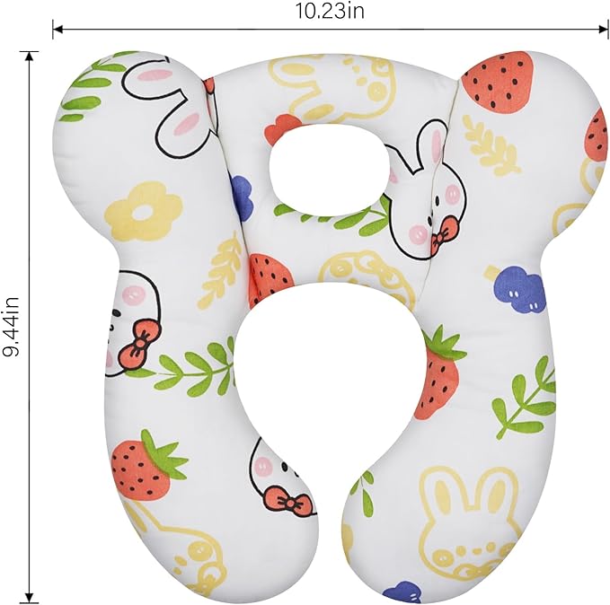 Baby Travel Pillow, Upgrade U-Shape Infant Pillow for Car Seat Pushchair and Stroller, Soft Comfortable Sleep Cushion for Kids Newborn and Toddler -StrawberryWhite