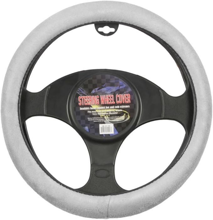 BDK Ergonomic Leather Grip Steering Wheel Cover - Soft Plush Memory Foam Grip for Standard Size Wheels 14.5-15 inch Gray
