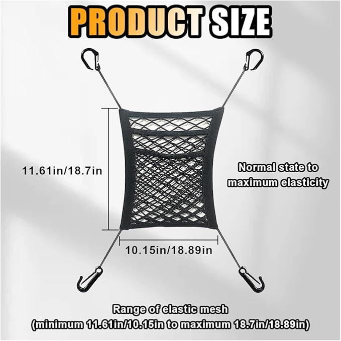 Universal Car 3-Layer Mesh Organizer Bag, Auto Seat Back Pocket Stretch Net Storage, SUV
