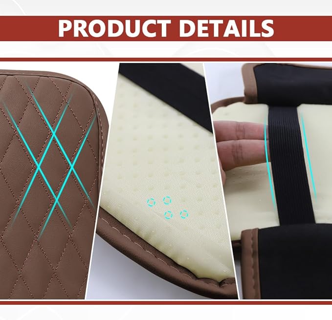 Car Center Console Cover, 12"×7.87" Waterproof Leather Auto Armrest Cover Protector with 2 Pocket, Comfortable Arm Rest Box Cushion Pad, Universal Interior Car Accessories (Coffee)