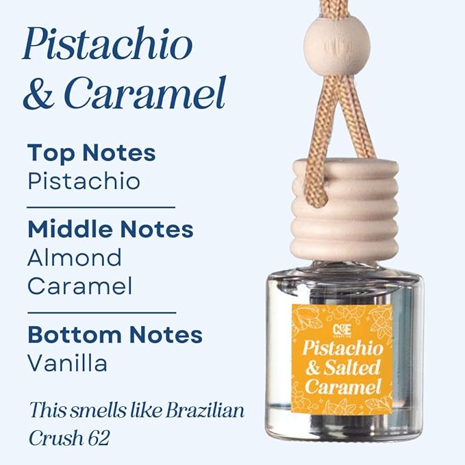 CE Craft Car Air Fresheners - Hanging Car Air Freshener Diffuser - Reusable Bottle with Long Lasting Car Oil Scent - 2 pack, Pistachio + Brazilian Jasmine