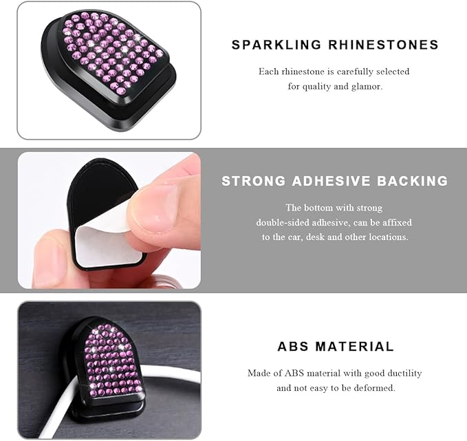 4 PCS Bling Car Mini Hooks, Cute Rhinestone Adhesive Back Seat Auto Hangers, Multifunctional Crystal Hanging Storage Hook for Vehicle Dashboard Wall Hat Coat Towel Key (Pink)