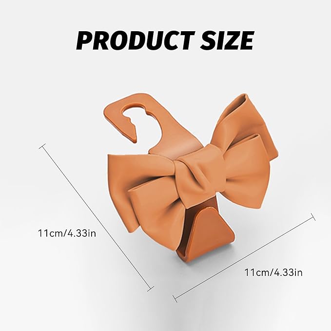 2 PCS Car Seat Headrest Hooks, Cute Bow Shaped Vehicle Backseat Storage Hooks, Leather Bow Shaped Sturdy Car Seat Back Hooks for Purses/Coats, Car Accessories (Brown)