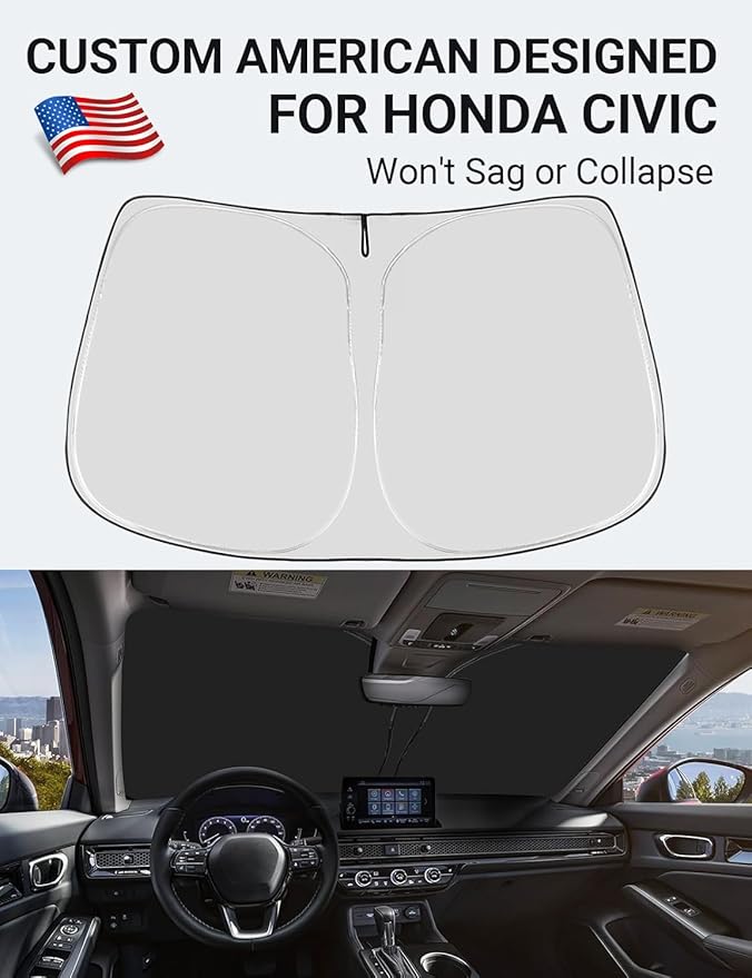 Proadsy 2026 Upgrade Windshield Sun Shade Custom Fit Honda Civic 2022-2025 2026 (Not for 2022 Sport) 4-Layer Foldable Front Sunshade Protector Sun Visor Blocks UV Rays Keep Car Cooler