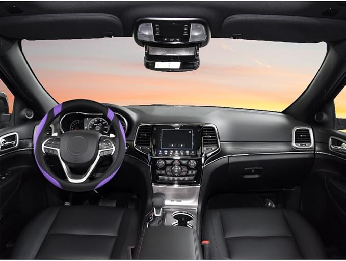 West Llama Customized Auto Car Steering Wheel Cover for Jeep Grand Cherokee,Wrangler,Compass,Gladiator,Cherokee 14.5-15 inches (Black+Purple-Standard Size)