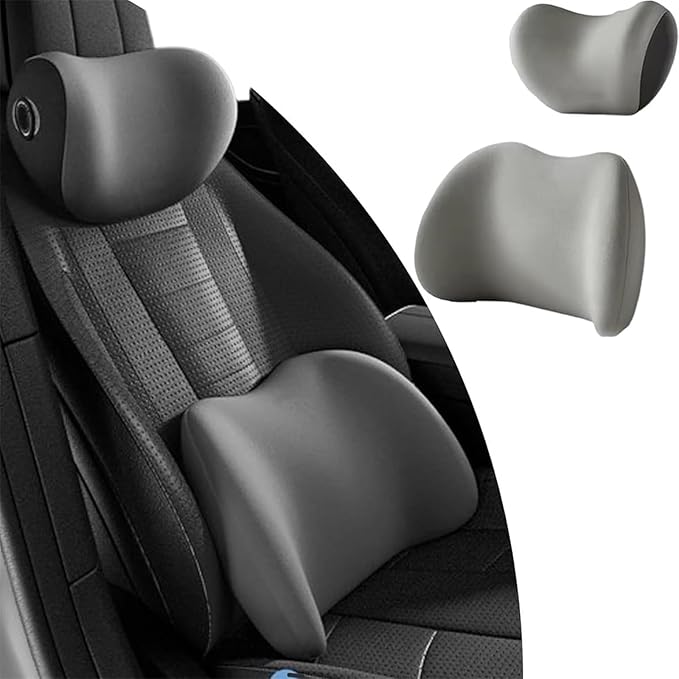 Headrest Lumbar Pillows Car Seat for Ford F150 2011-2025, Ergonomic Neck Back Support Cushion, Comfortable Breathable Washable Cover, Memory Foam, Gray