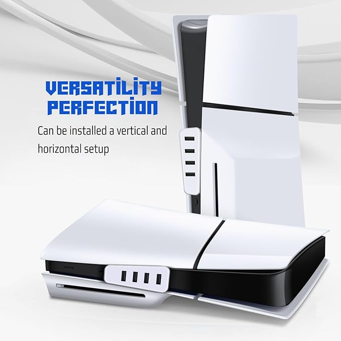 TNP 4 Port USB Hub for PS5 Slim Edition - High-Speed USB 2.0 Port Extender Adapter Accessories Expansion Hub Connector Expander for PlayStation 5 Slim ONLY, White