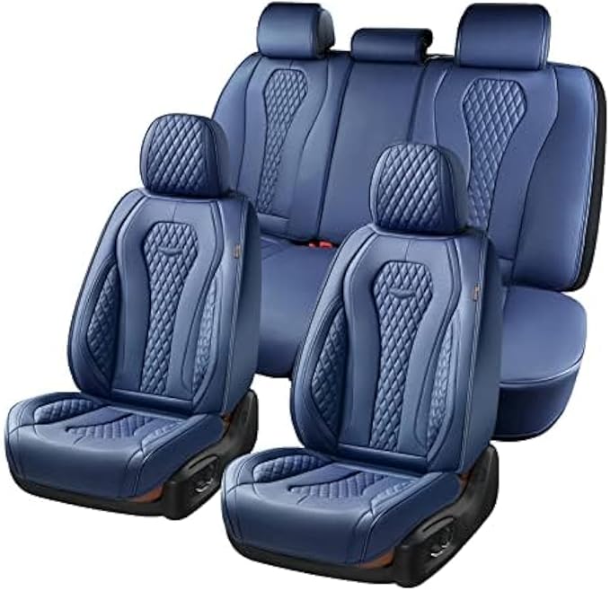 Coverado Seat Covers, Car Seat Covers Full Set, Blue Car Seat Cover, Car Seat Covers Front Seats Back Seat Cover, Waterproof Car Seat Cushion,Leather Seat Covers Seat Protector Universal Fit Most Cars