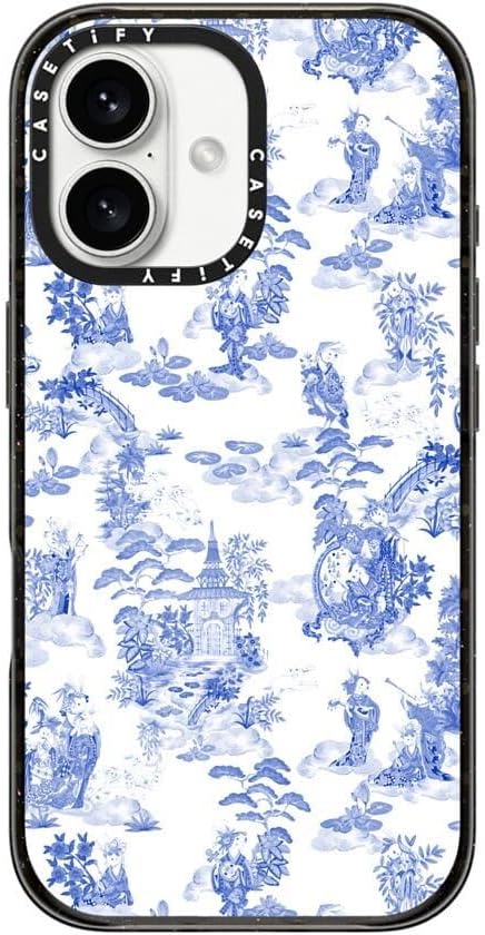 CASETiFY Impact Case for iPhone 16 [Slim / 8.2 ft. 4X Military Grade Drop Protection/Compatible with Magsafe] - Moon Caravan Toile - Clear Black