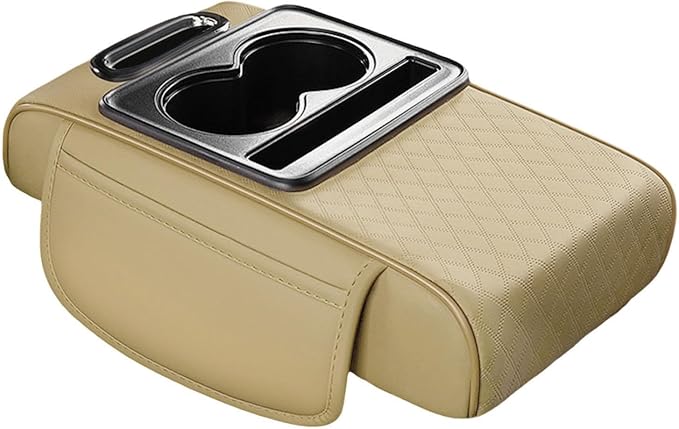 Car Center Console Pad PU Leather Armrest Organizer with Tissue Box Slot for Vehicles, Style G