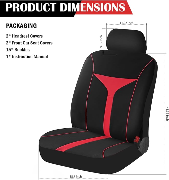 4PCS Car Seat Covers Full Set,Breathable Front Seat Covers for Cars for Reducing Back Sweating & Protection,Stylish Car Cover Seats with Reddish Line Cars Interior Accessories (Red)