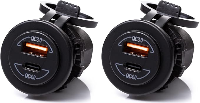 12/24V Socket Dual USB Type C PD 3.0 (60W) + USB A (36W) Fast Charger for Car, Boat, Marine & RVs (2-Pack)