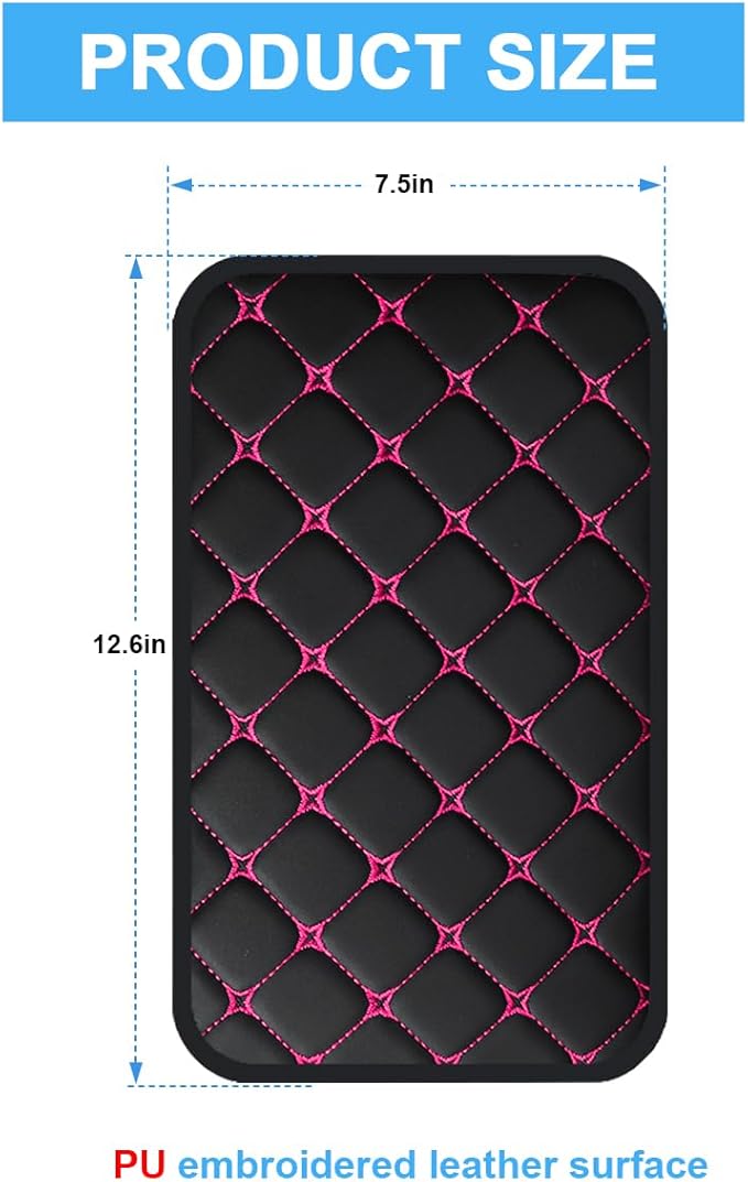 Car Center Console Cushion Pad, PU Leather Vehicle Armrest Cover Protector, Anti-Scratch Automotive Interior Arm Rest Seat Box Mat Accessories, Universal for SUV Sedan Truck (Black/Rose Red)