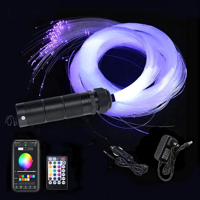 AZIMOM Car Use 6W RGBW 200pcs 0.03in 6.5ft Fiber Optic Lights Starlight Ceiling Light Kit End Glow Optic Cable Music Mode APP Remote Sensory Lighting Indoor Home Headliner Decoration