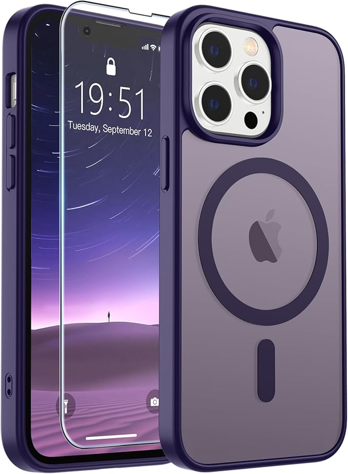 SUPFINE Magnetic for iPhone 13 Pro Case (Compatible with MagSafe) (Military Grade Drop Protection) Translucent Matte Shockproof with Anti-Fingerprint Phone Case,Dark Purple