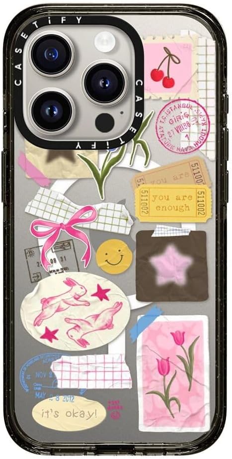 CASETiFY Impact iPhone 15 Pro Case [4X Military Grade Drop Tested / 8.2ft Drop Protection/Compatible with Magsafe] - Stickers Prints - You are Stars Collage - Clear Black